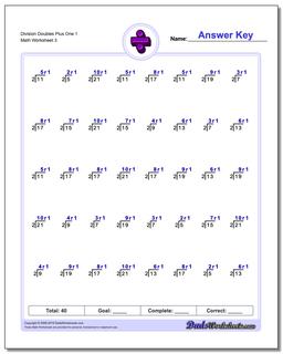 Division Worksheet Doubles Plus One 1