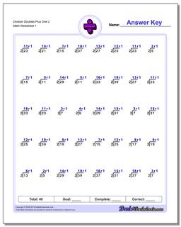 Division Worksheet Doubles Plus One 2