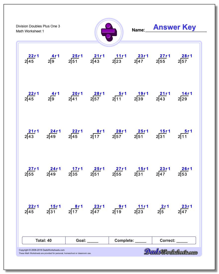 Division Worksheet Doubles Plus One 3