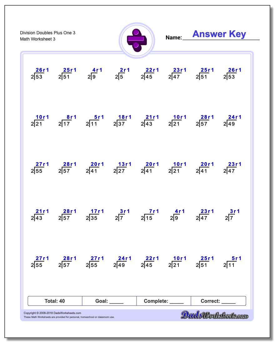 Division Worksheet Doubles Plus One 3