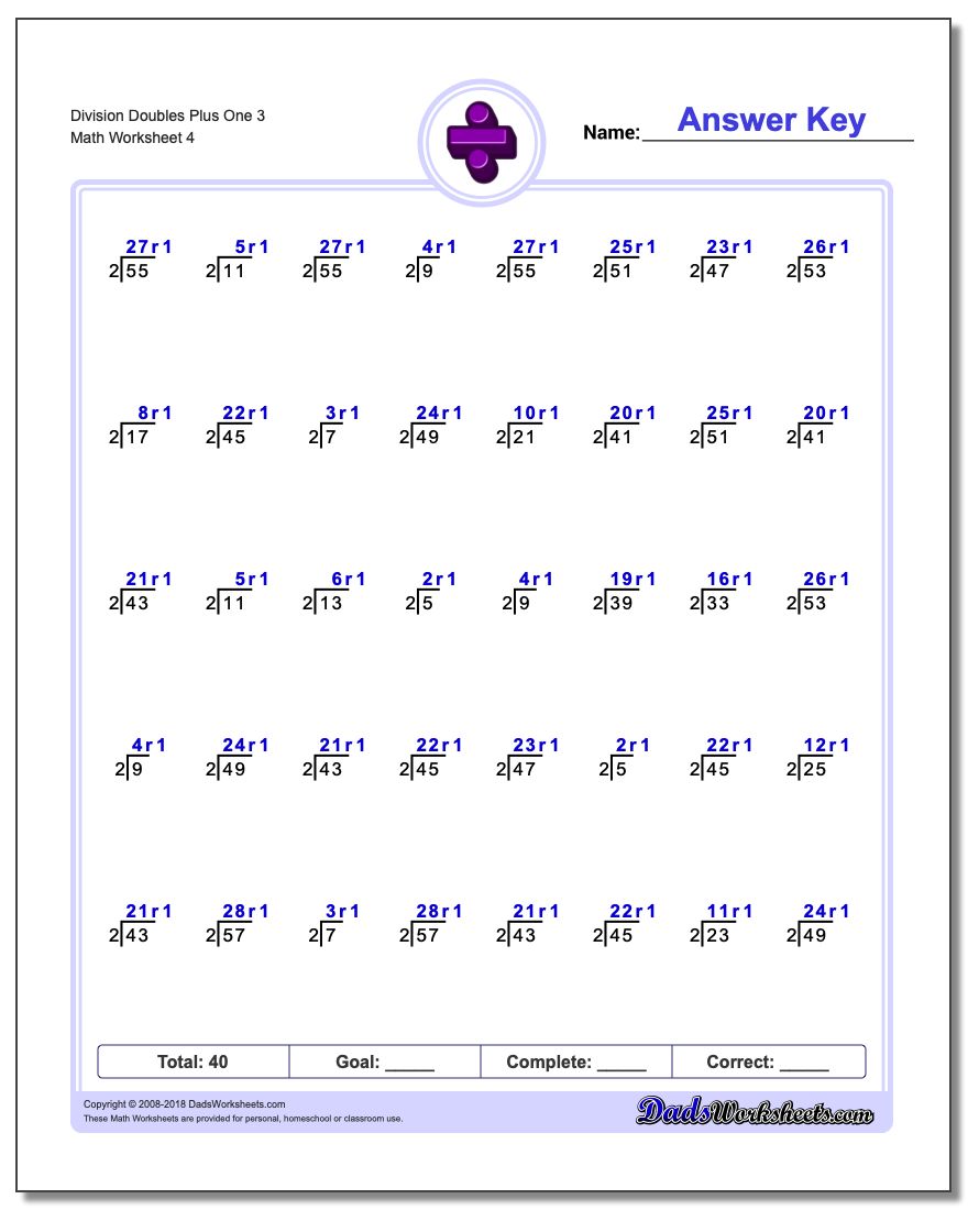 Division Worksheet Doubles Plus One 3
