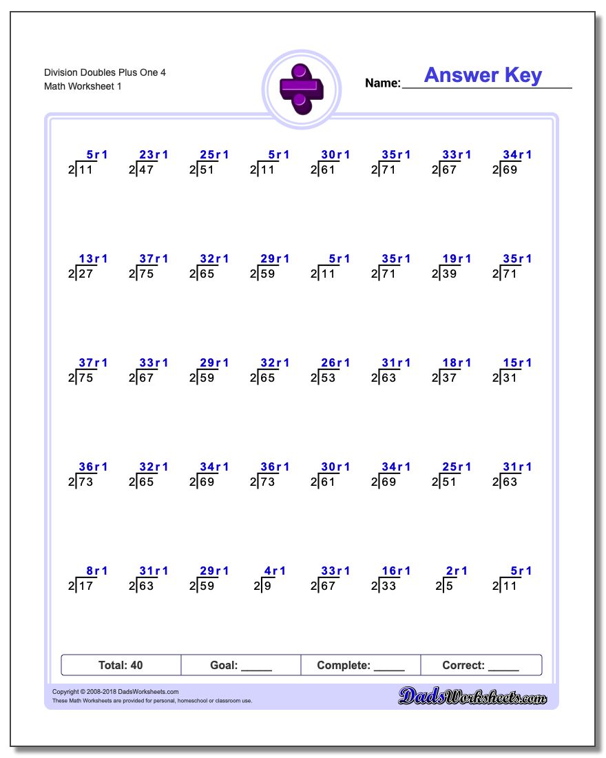 Division Worksheet Doubles Plus One 4