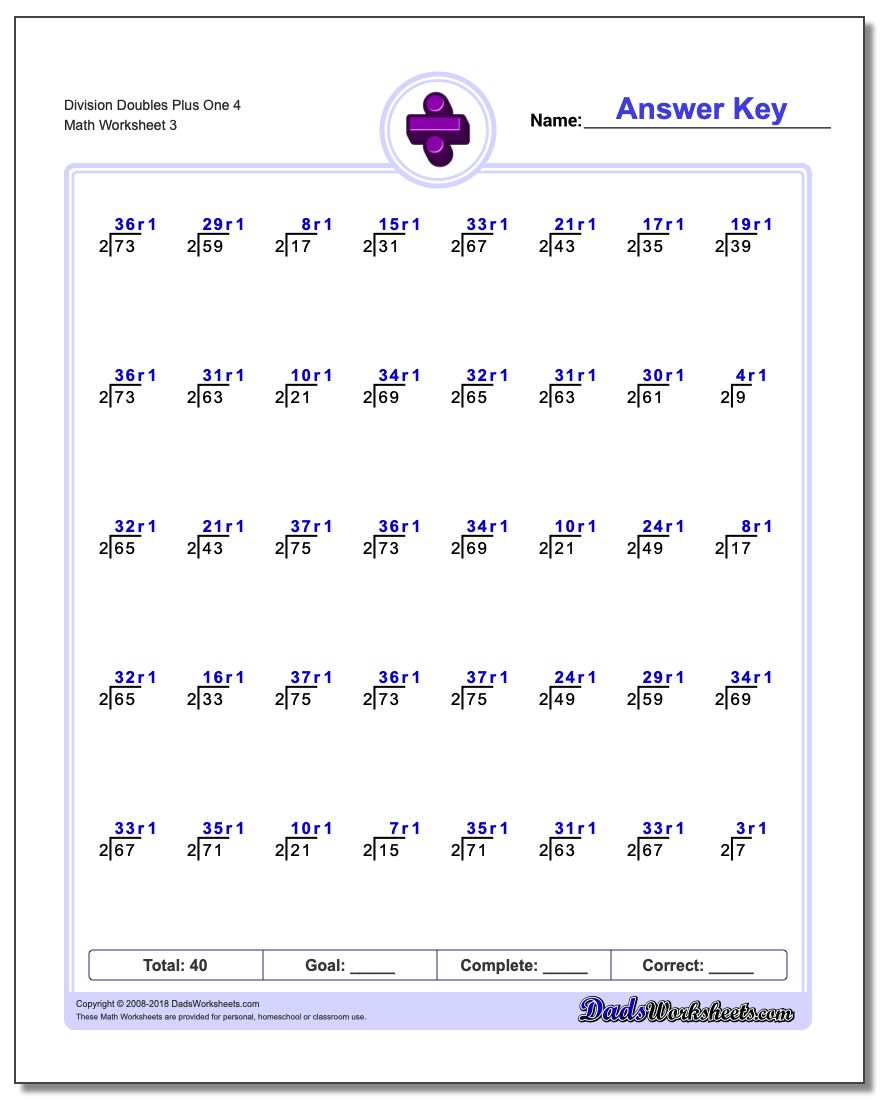 Division Worksheet Doubles Plus One 4