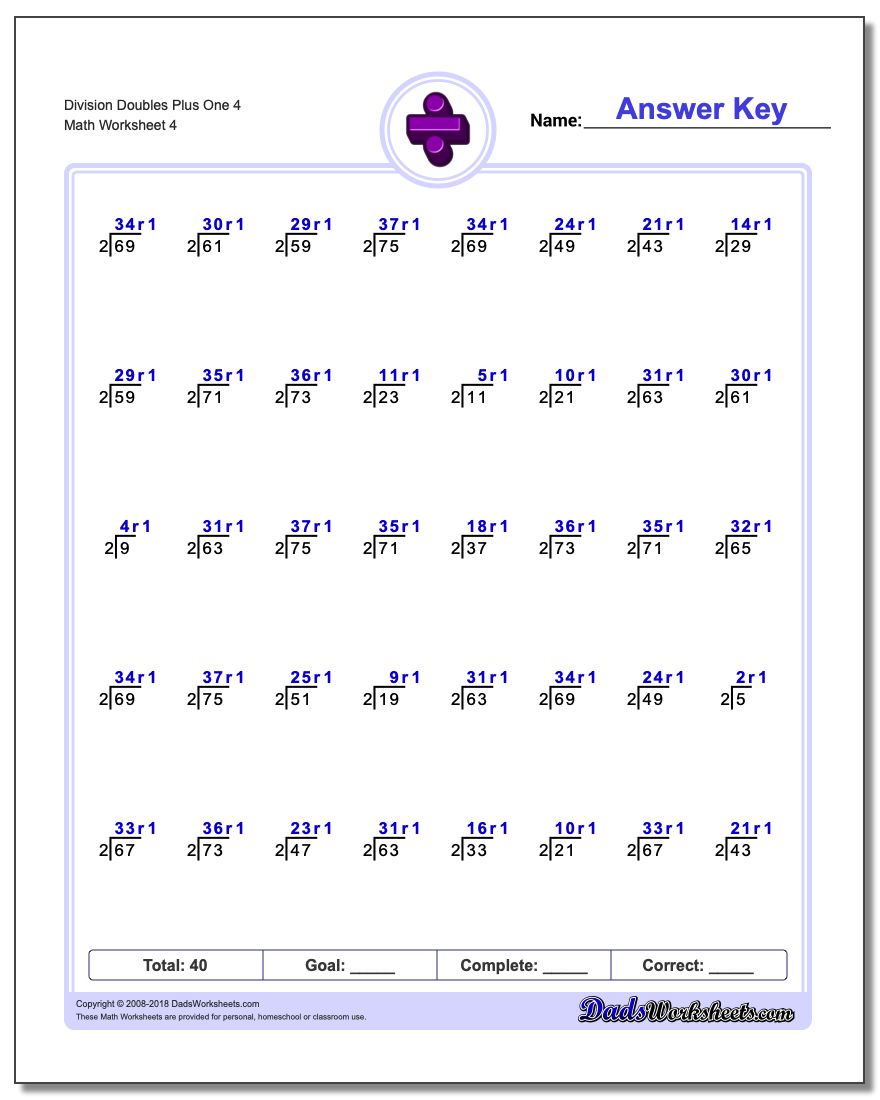 Division Worksheet Doubles Plus One 4
