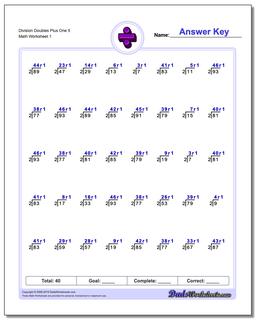 Division Worksheet Doubles Plus One 5