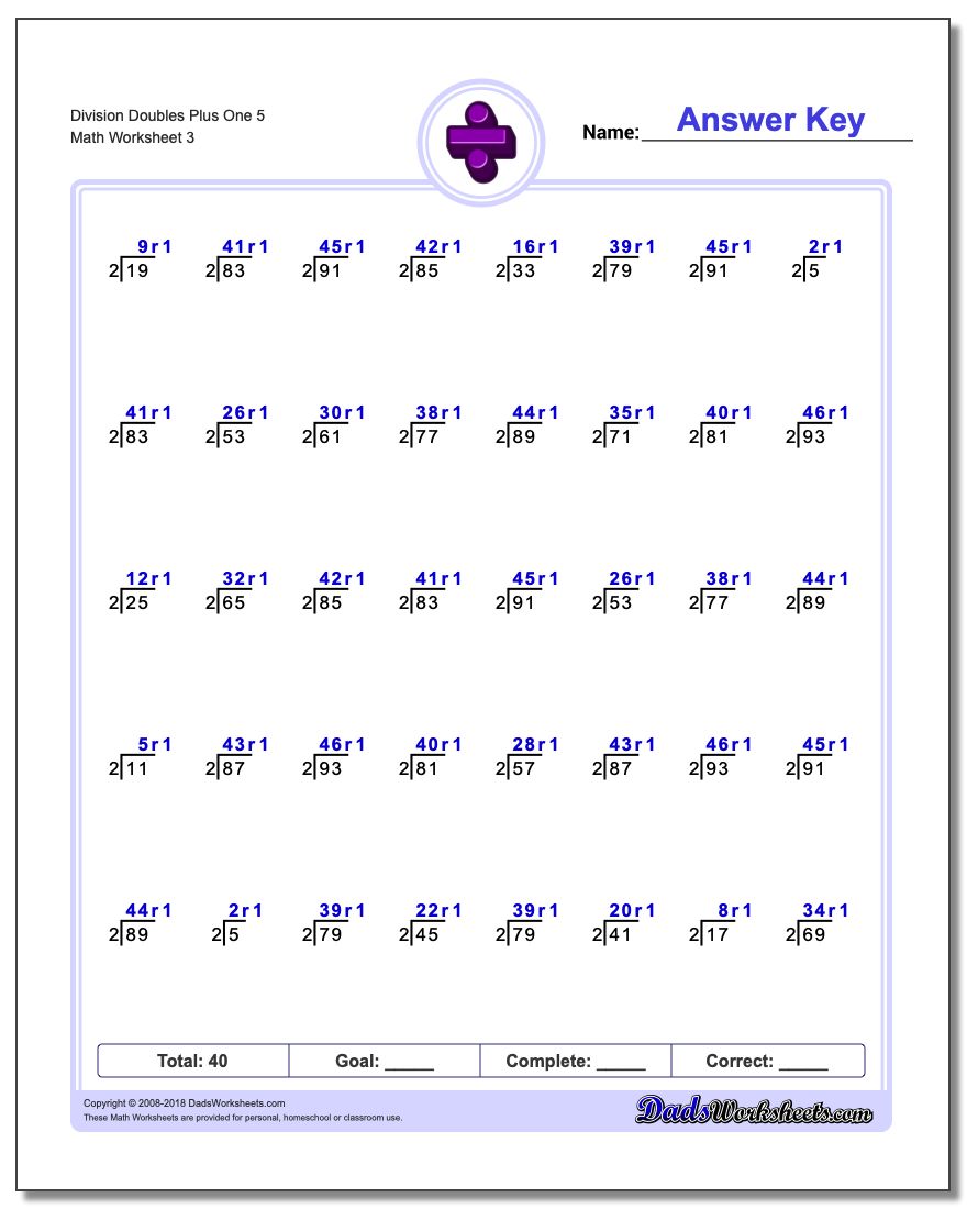 Division Worksheet Doubles Plus One 5