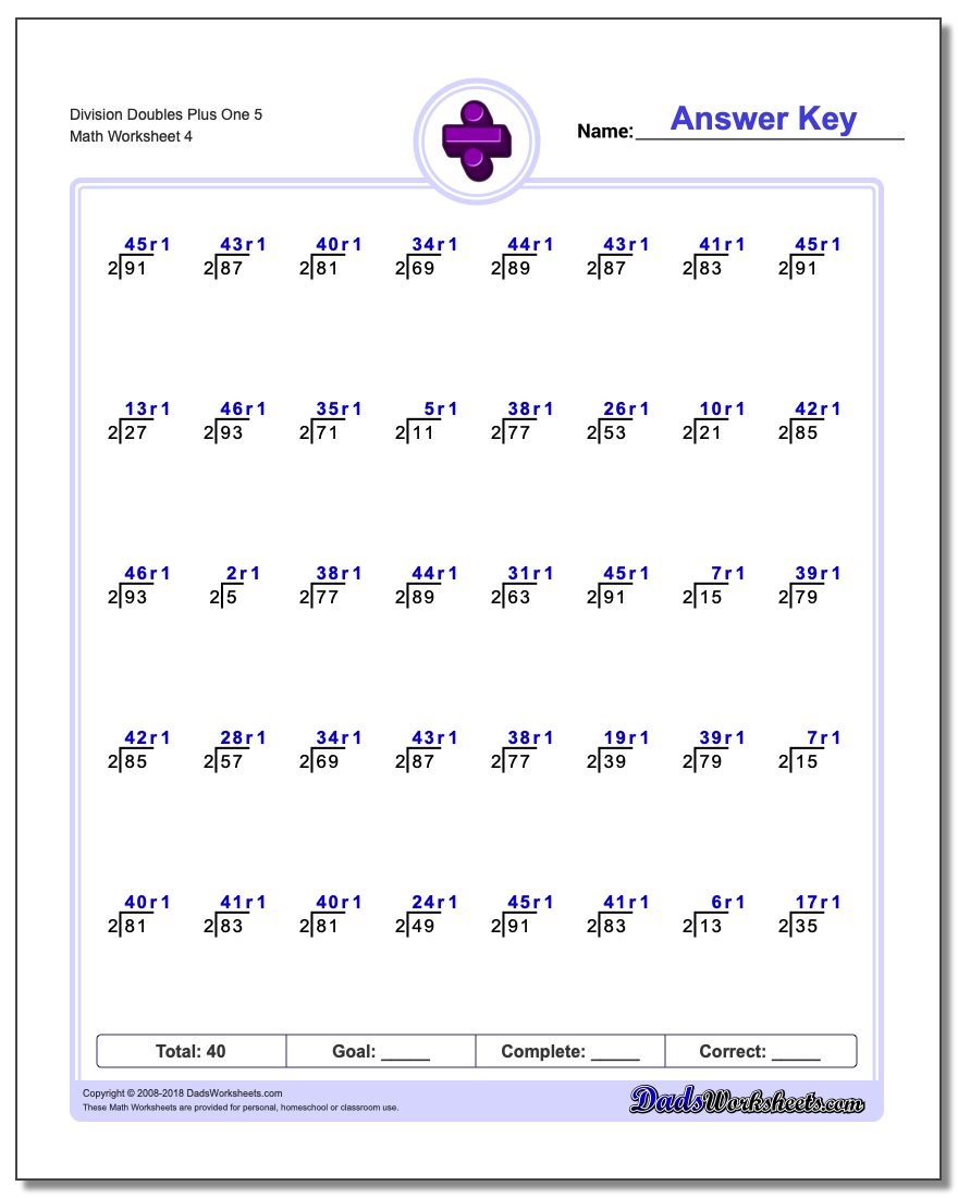 Division Worksheet Doubles Plus One 5