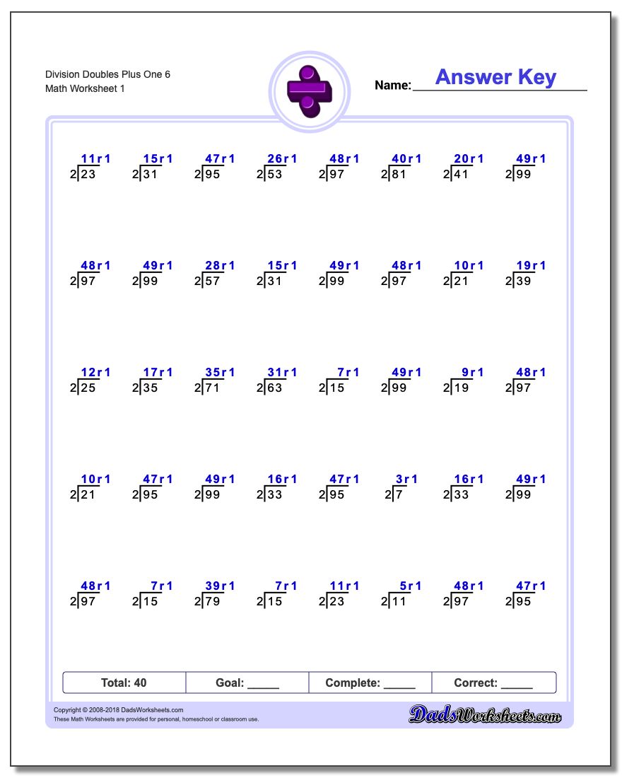 Division Worksheet Doubles Plus One 6