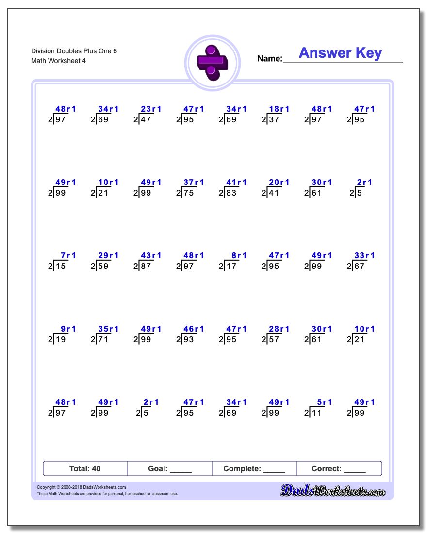 Division Worksheet Doubles Plus One 6
