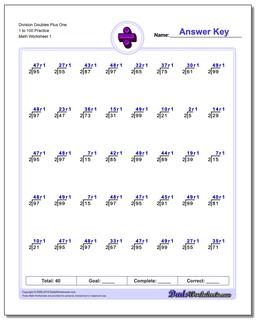 Division Worksheet Doubles Plus One 1 to 100 Practice
