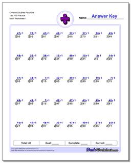 Division Worksheet Doubles Plus One 1 to 100 Practice