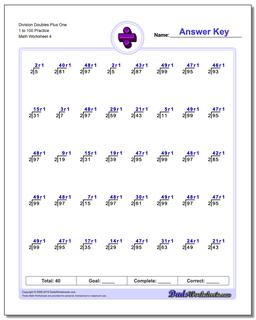 Division Worksheet Doubles Plus One 1 to 100 Practice