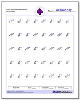 Division Worksheet with Progressive Remainders 1