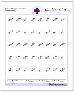 Division Worksheet with Progressive Remainders 1