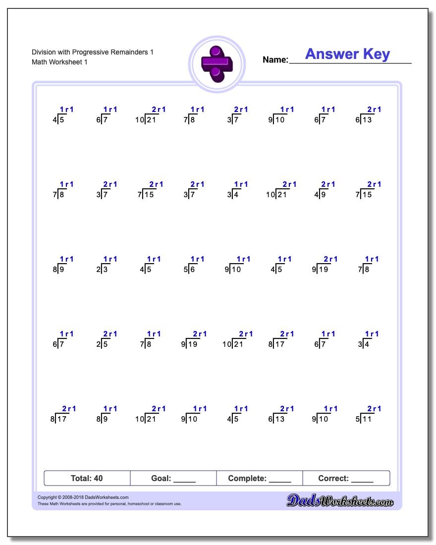 Division Chart With Answers