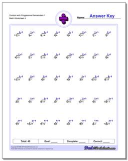 Division Worksheet with Progressive Remainders 1