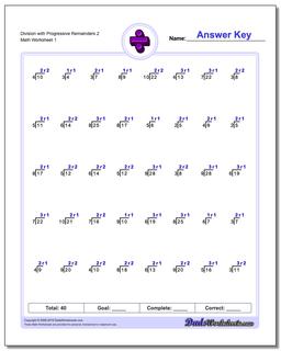 Division Worksheet with Progressive Remainders 2