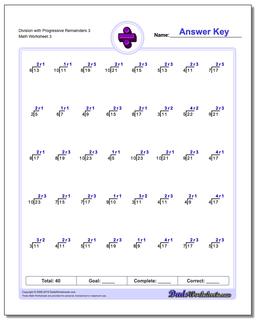 Division Worksheet with Progressive Remainders 3