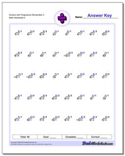 Division Worksheet with Progressive Remainders 3