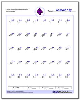 Division Worksheet with Progressive Remainders 4