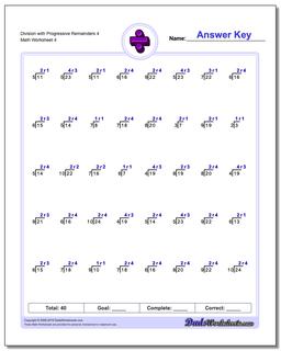 Division Worksheet with Progressive Remainders 4