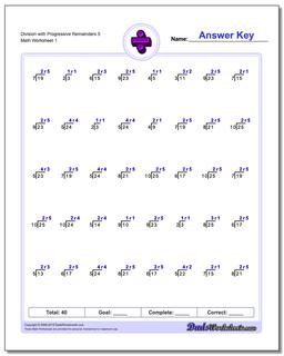 Division Worksheet with Progressive Remainders 5