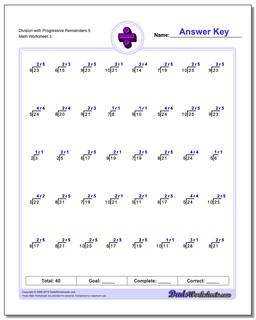 Division Worksheet with Progressive Remainders 5