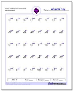 Division Worksheet with Progressive Remainders 5