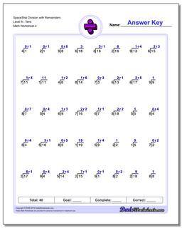SpaceShip Division Worksheet with Remainders Level ATens /worksheets/division.html