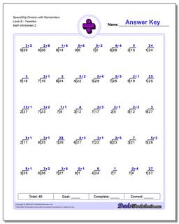 SpaceShip Division Worksheet with Remainders Level BTwenties /worksheets/division.html