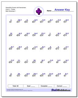 Division Worksheet SpaceShip with Remainders Level CThirties