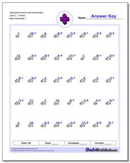 Division Worksheet SpaceShip with Remainders Level CThirties