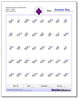 SpaceShip Division Worksheet with Remainders Level CThirties /worksheets/division.html