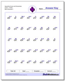 SpaceShip Division Worksheet with Remainders Level CThirties /worksheets/division.html
