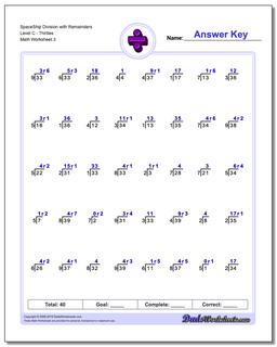 SpaceShip Division Worksheet with Remainders Level CThirties
