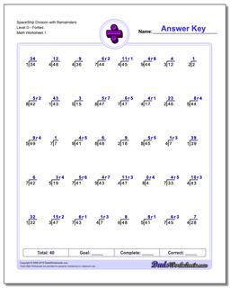 Division Worksheet SpaceShip with Remainders Level DForties