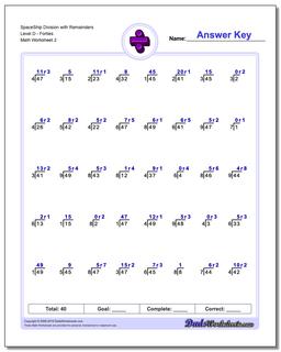 SpaceShip Division Worksheet with Remainders Level DForties /worksheets/division.html