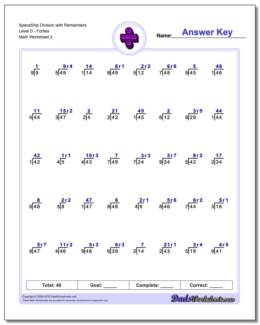 SpaceshipMath Division - All with Remainders
