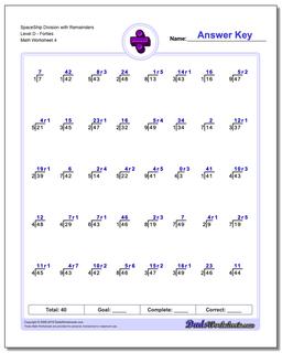 SpaceShip Division Worksheet with Remainders Level DForties
