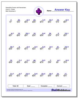 SpaceShip Division Worksheet with Remainders Level DForties