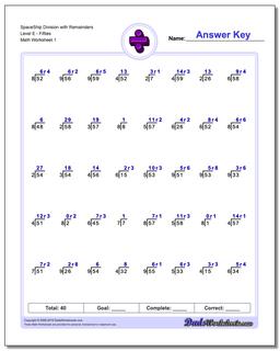 Division Worksheet SpaceShip with Remainders Level EFifties