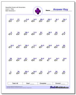SpaceShip Division Worksheet with Remainders Level EFifties /worksheets/division.html