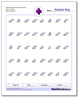 SpaceShip Division Worksheet with Remainders Level EFifties