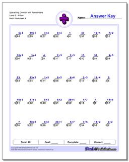SpaceShip Division Worksheet with Remainders Level EFifties