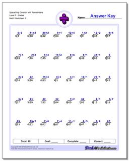 SpaceShip Division Worksheet with Remainders Level FSixties /worksheets/division.html