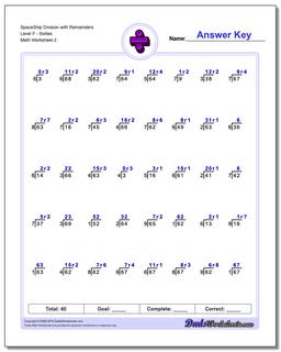 SpaceShip Division Worksheet with Remainders Level FSixties /worksheets/division.html