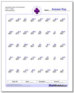 SpaceShip Division Worksheet with Remainders Level FSixties