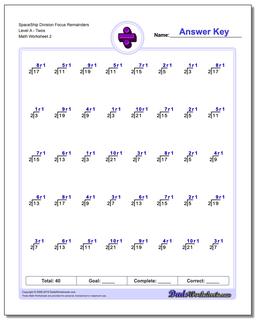 SpaceShip Division Worksheet Focus Remainders Level ATwos /worksheets/division.html