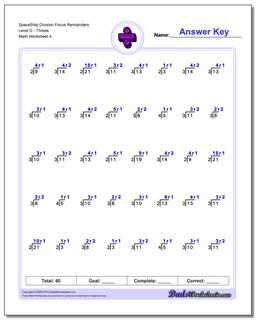 SpaceShip Division Worksheet Focus Remainders Level DThrees