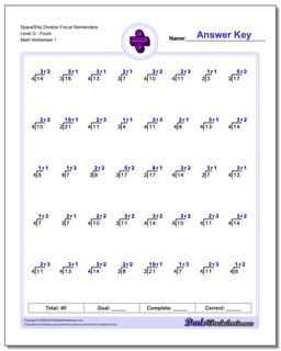 Division Worksheet SpaceShip Focus Remainders Level GFours